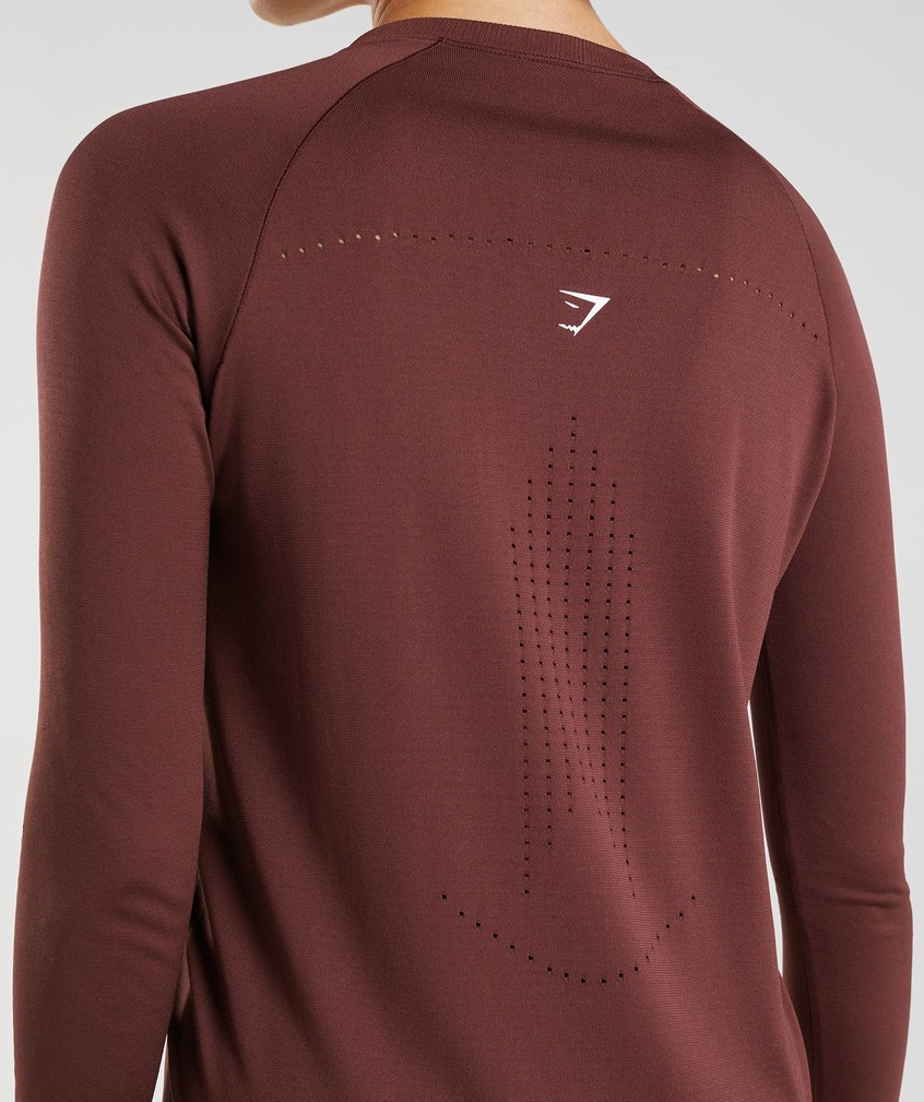 Burgundy Women's Gymshark Sweat Seamless Long Sleeve Top T-Shirts | USA-72345