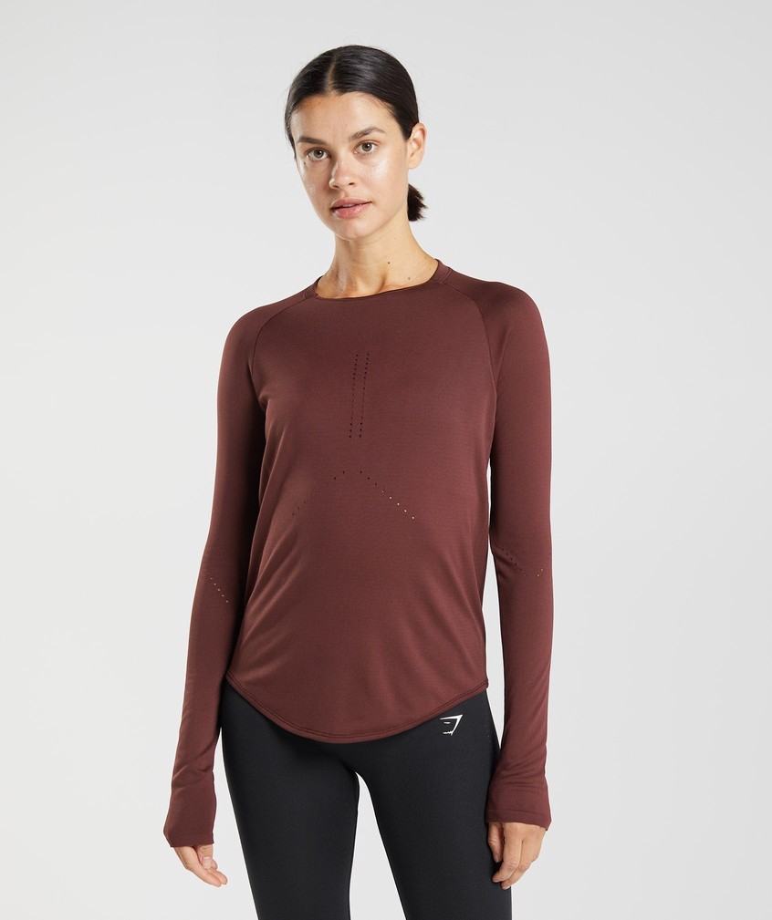 Burgundy Women\'s Gymshark Sweat Seamless Long Sleeve Top T-Shirts | USA-72345