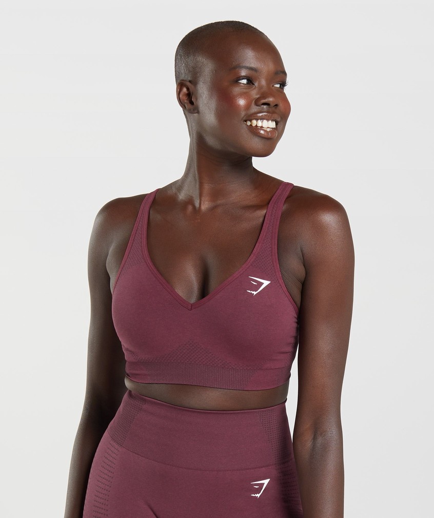 Burgundy Women\'s Gymshark Vital Seamless 2.0 V Neck Sports Bra | USA-35148