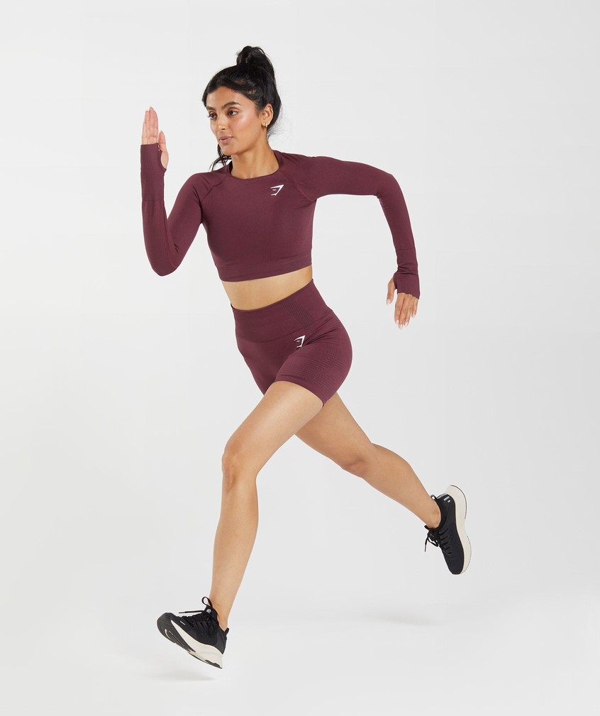 Burgundy Women's Gymshark Vital Seamless 2.0 Crop Top T-Shirts | USA-73159