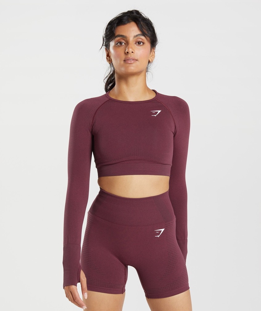 Burgundy Women\'s Gymshark Vital Seamless 2.0 Crop Top T-Shirts | USA-73159