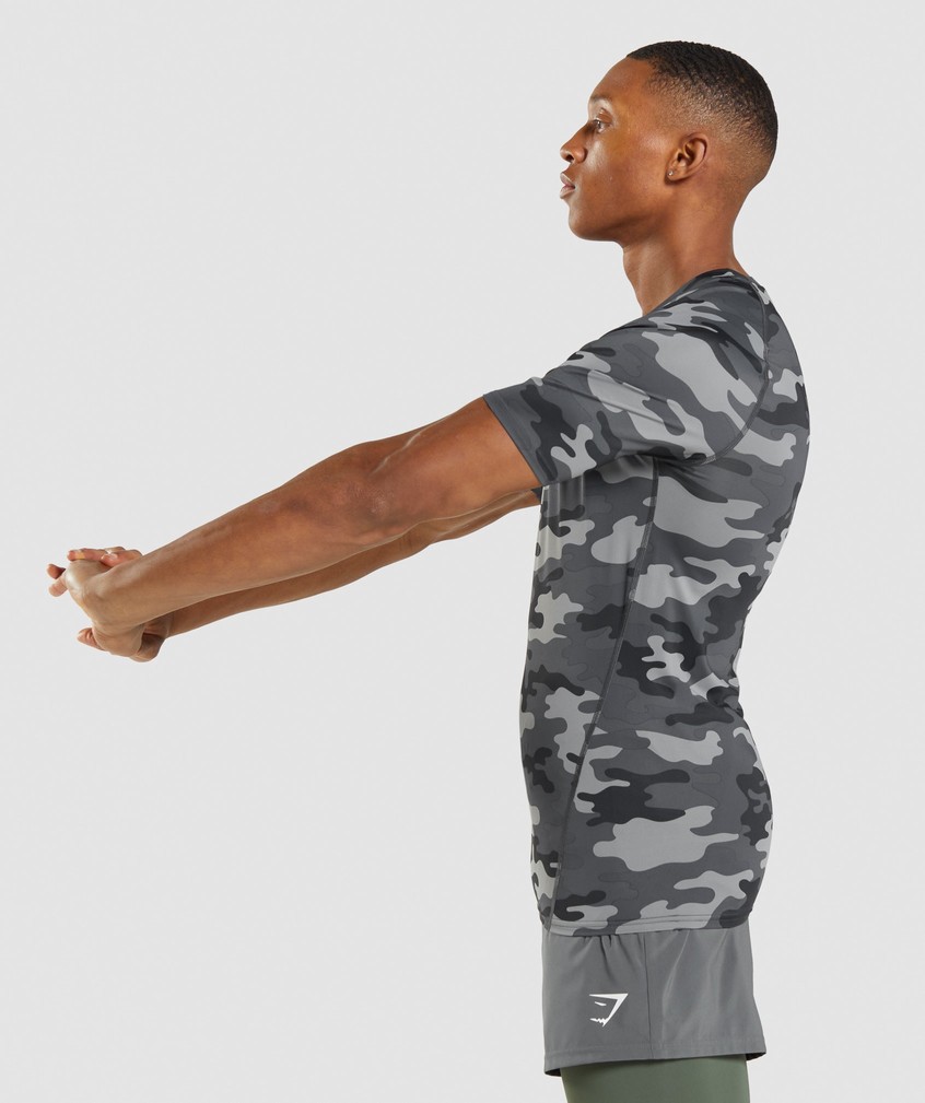 Camo Grey Men's Gymshark Element Baselayer T-Shirts | USA-30972