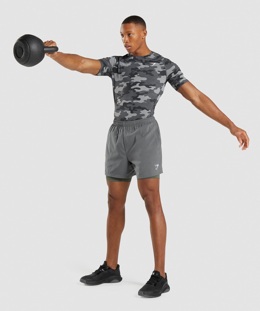 Camo Grey Men's Gymshark Element Baselayer T-Shirts | USA-30972