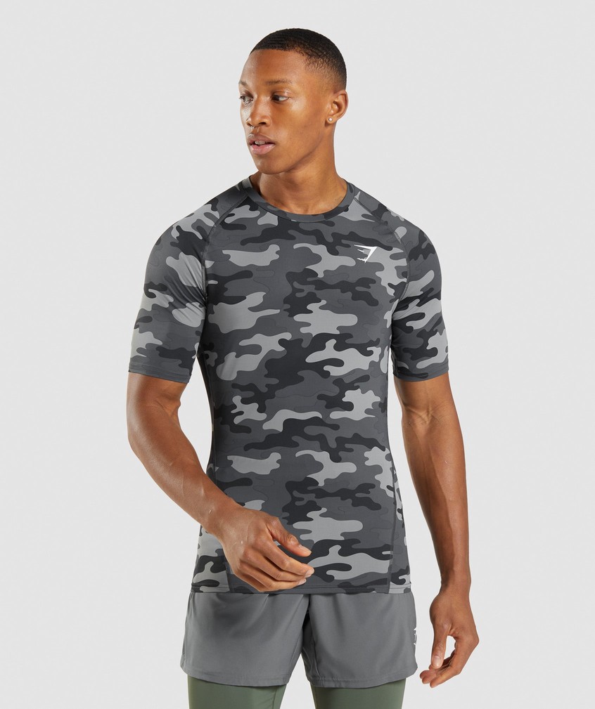 Camo Grey Men\'s Gymshark Element Baselayer T-Shirts | USA-30972