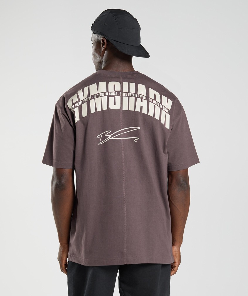 Chocolate Brown Men's Gymshark GS10 Year Oversized T-Shirts | USA-07568