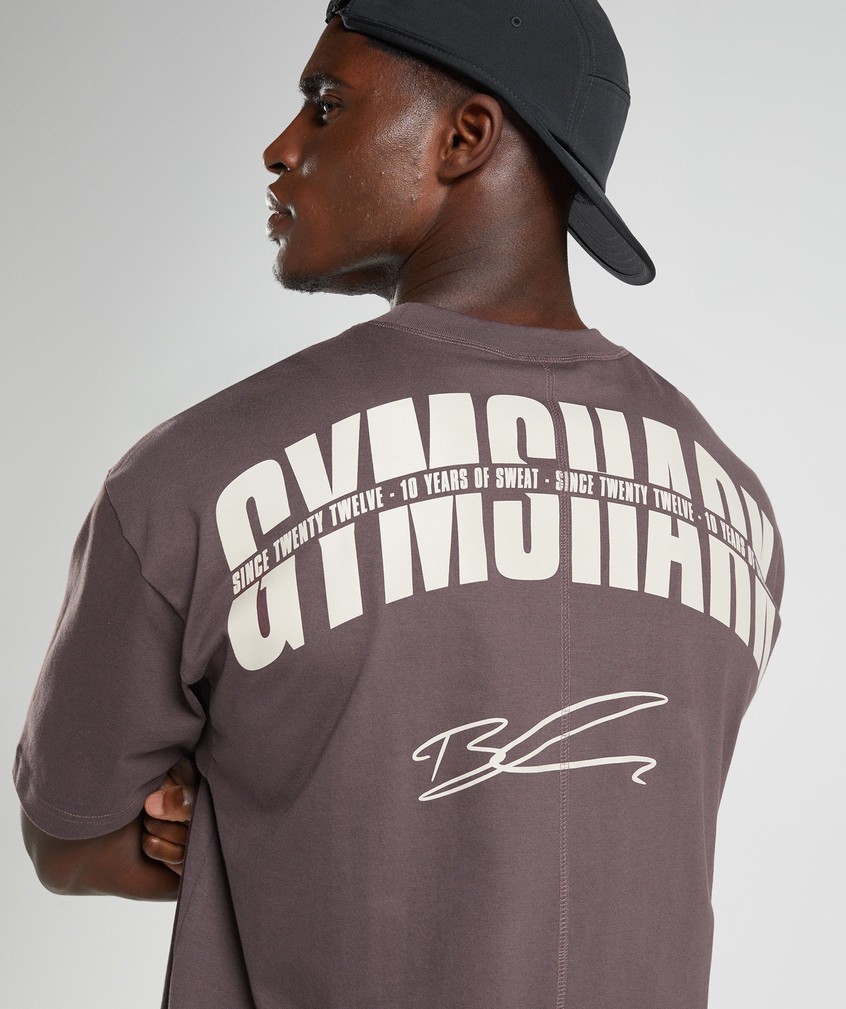 Chocolate Brown Men's Gymshark GS10 Year Oversized T-Shirts | USA-07568