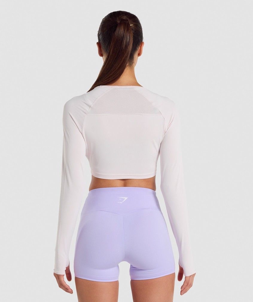 Cream Women's Gymshark Training Long Sleeve Crop Top T-Shirts | USA-60241