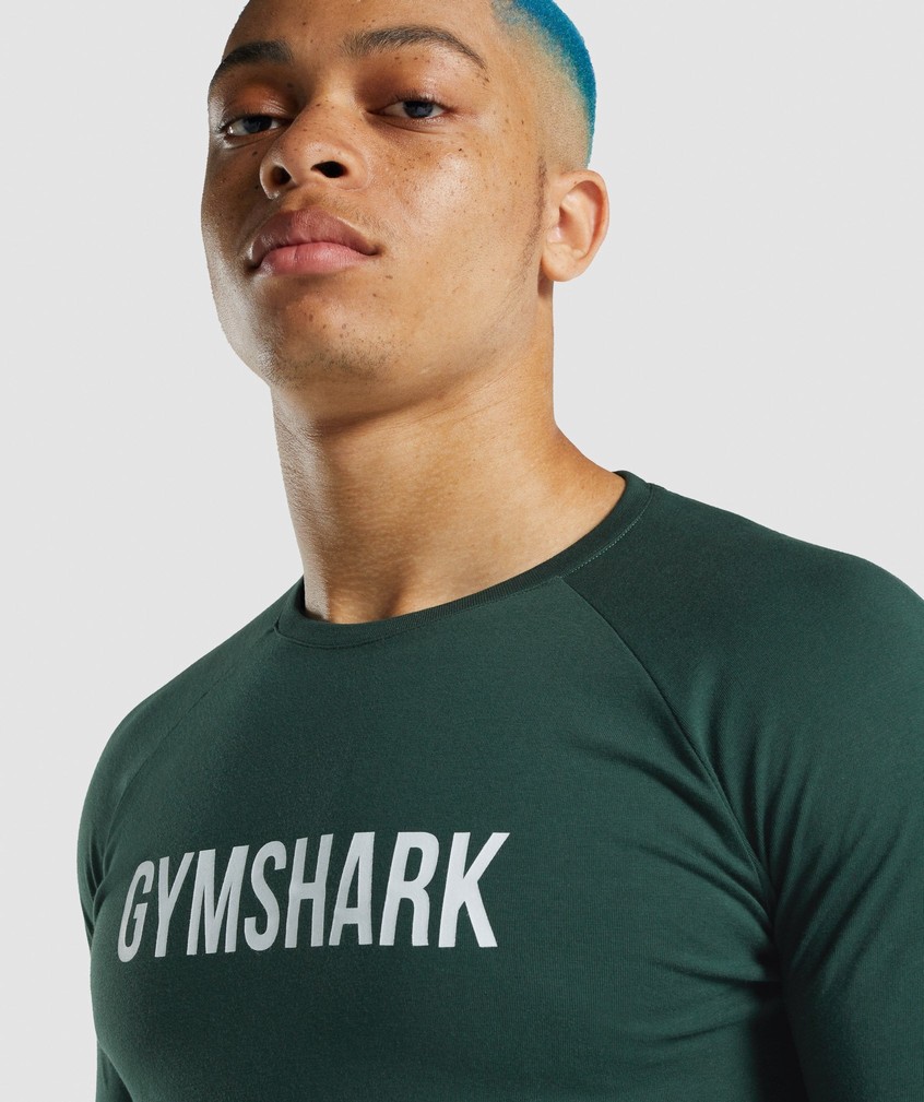 Dark Green Men's Gymshark Apollo Long Sleeve T-Shirts | USA-30517