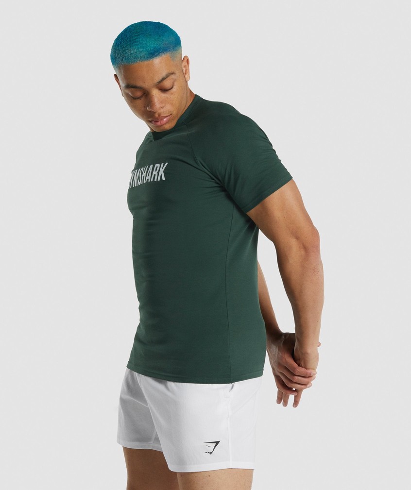 Dark Green Men's Gymshark Apollo T-Shirts | USA-19486