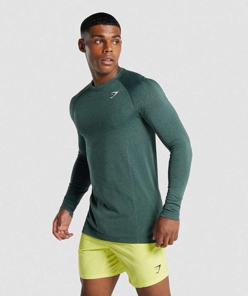 Dark Green Men's Gymshark Vital Light Seamless Long Sleeve T-Shirts | USA-12340