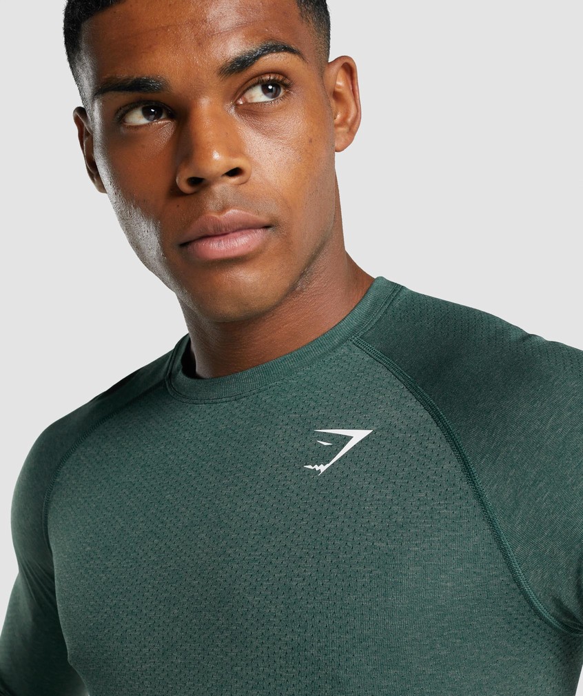 Dark Green Men's Gymshark Vital Light Seamless Long Sleeve T-Shirts | USA-12340