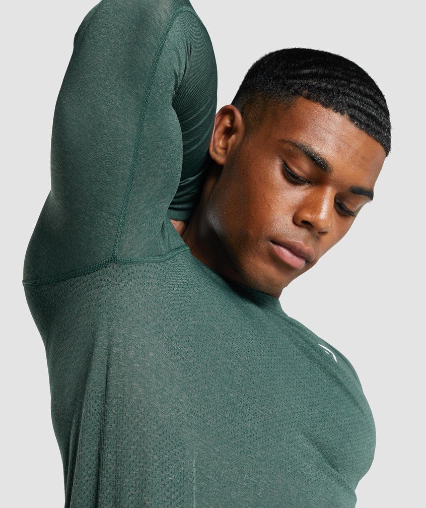 Dark Green Men's Gymshark Vital Light Seamless Long Sleeve T-Shirts | USA-12340