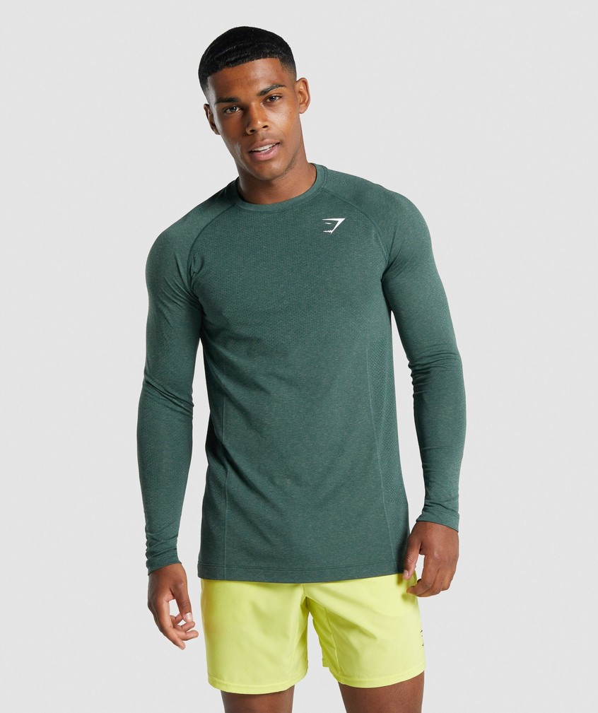 Dark Green Men\'s Gymshark Vital Light Seamless Long Sleeve T-Shirts | USA-12340