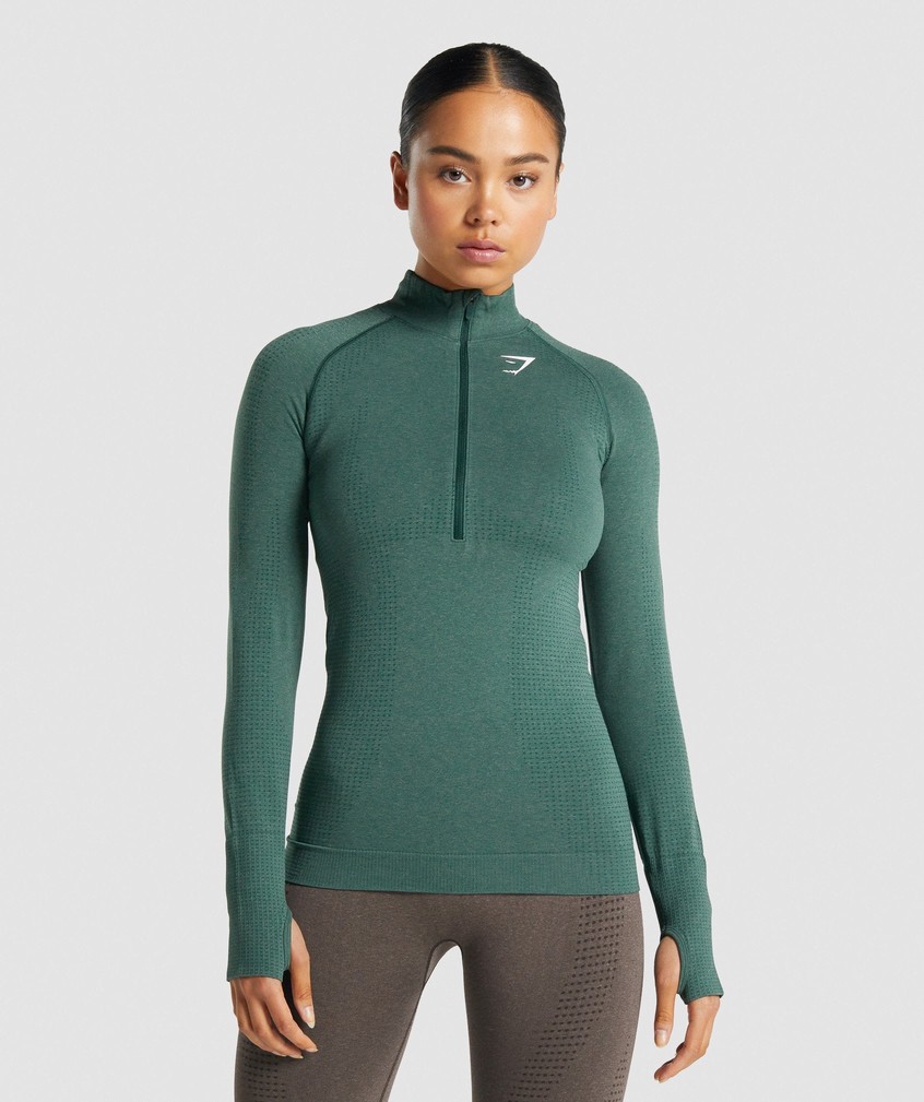 Dark Green Women\'s Gymshark Vital Seamless 2.0 1/2 Zip Pullover | USA-03126