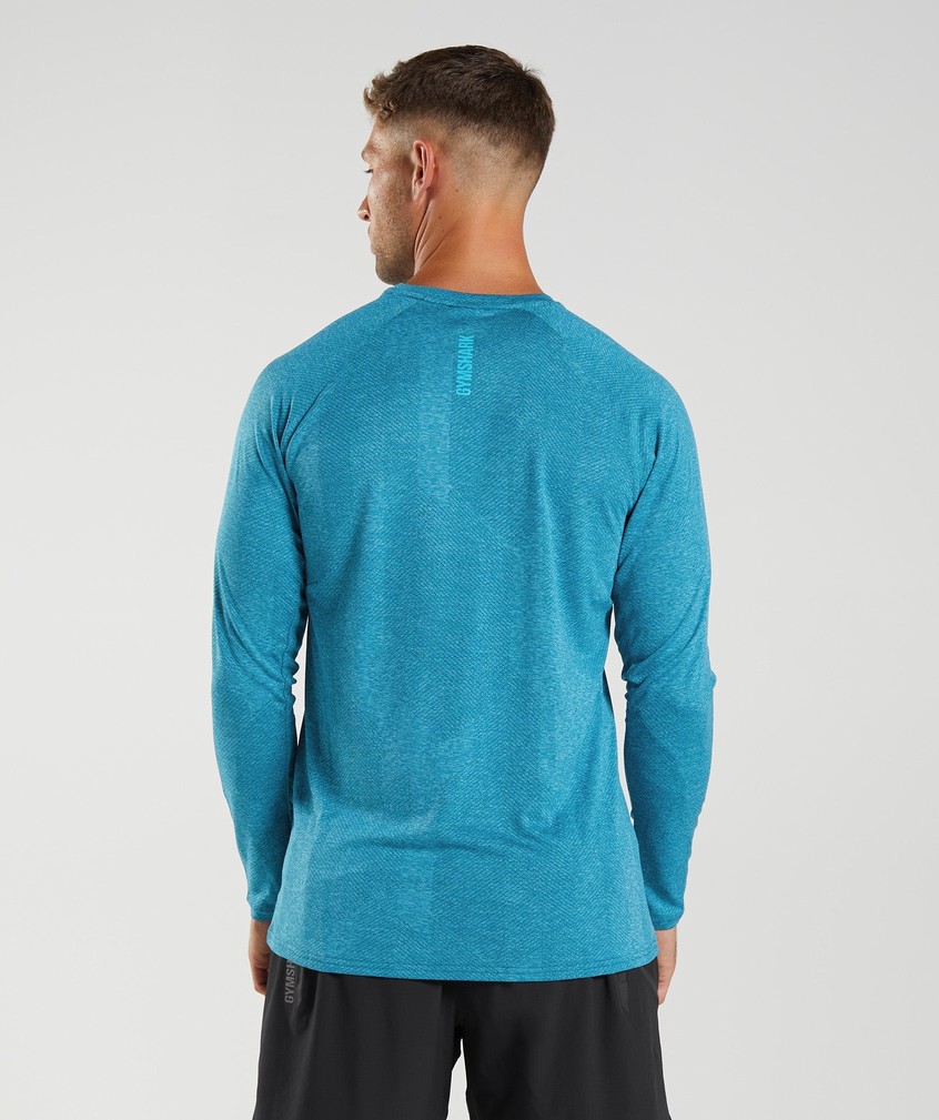 Dark Grey Blue Men's Gymshark Apex Long Sleeve T-Shirts | USA-82705