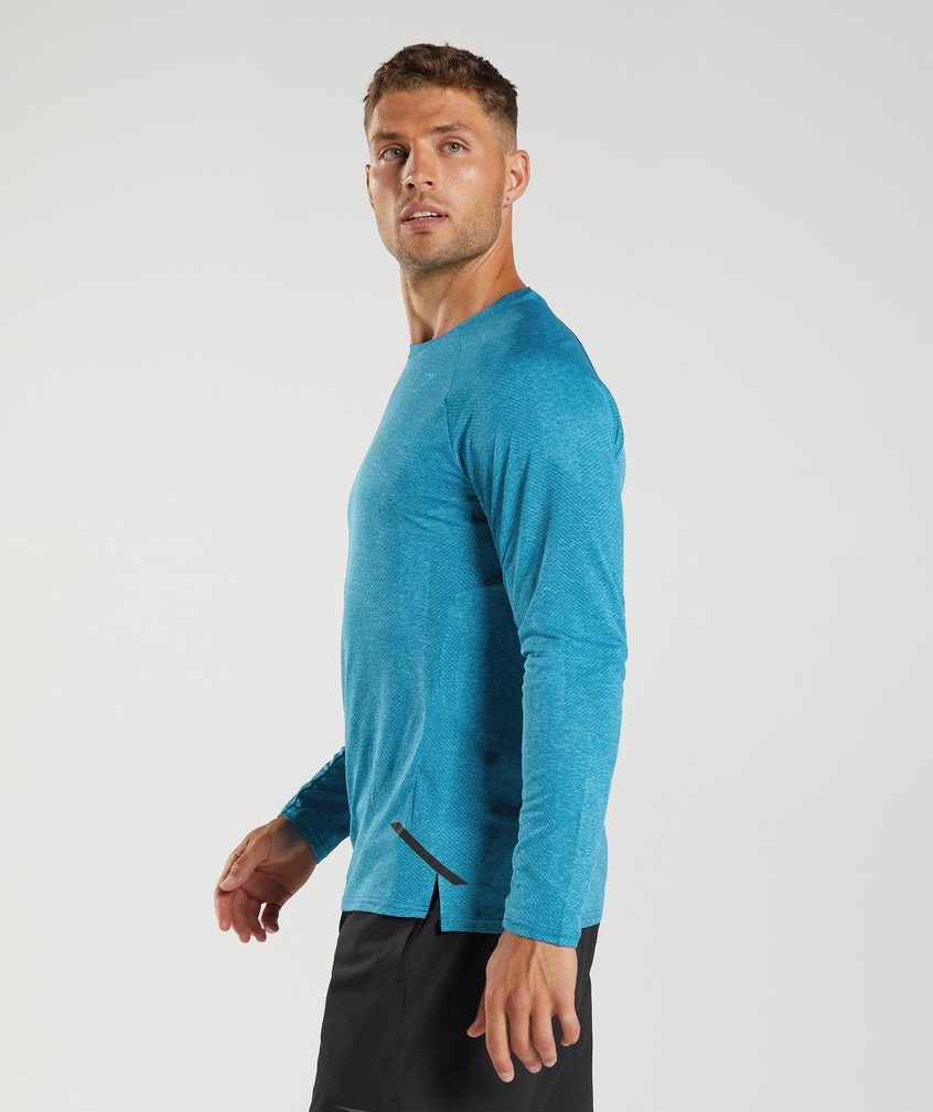 Dark Grey Blue Men's Gymshark Apex Long Sleeve T-Shirts | USA-82705