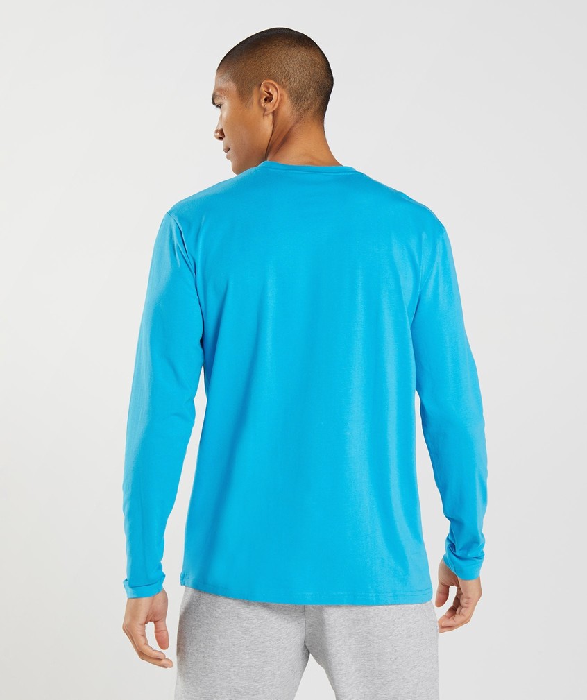 Dark Grey Blue Men's Gymshark Block Long Sleeve T-Shirts | USA-03159