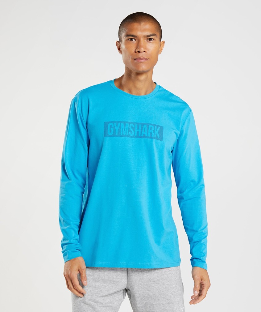 Dark Grey Blue Men\'s Gymshark Block Long Sleeve T-Shirts | USA-03159