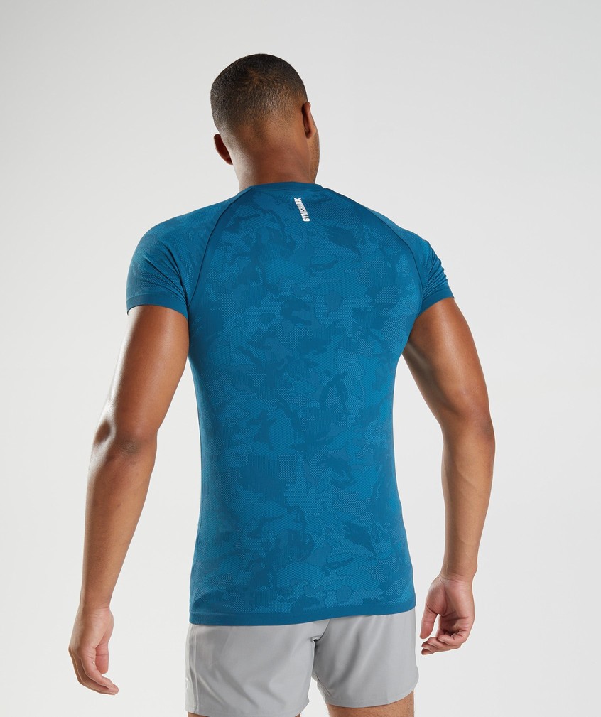 Dark Grey Blue Men's Gymshark Geo Seamless T-Shirts | USA-83920