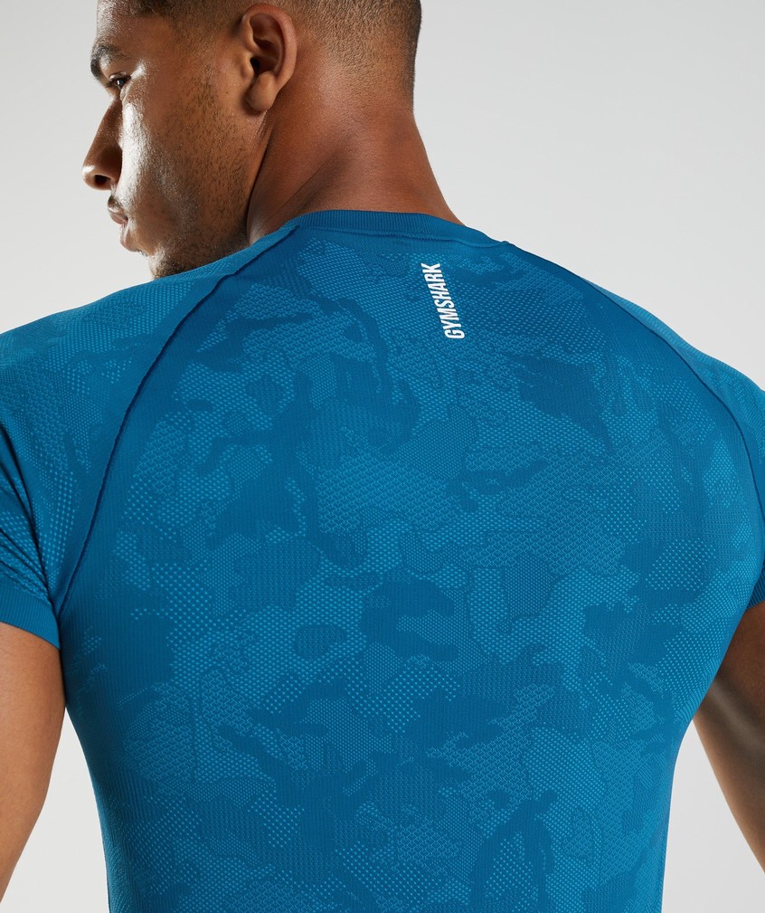 Dark Grey Blue Men's Gymshark Geo Seamless T-Shirts | USA-83920