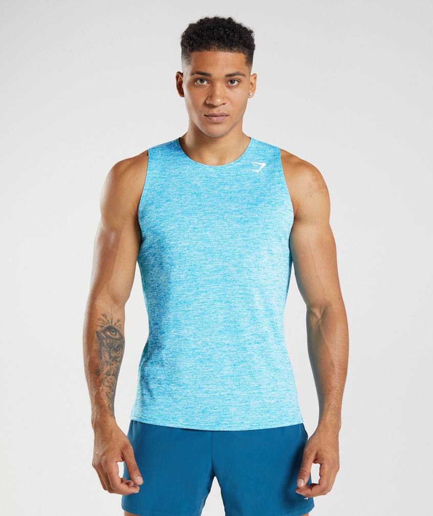 Dark Grey Blue / White Men\'s Gymshark Arrival Slim Marl Tank | USA-27109