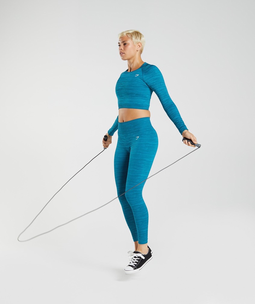 Dark Grey Blue Women's Gymshark Adapt Marl Seamless Long Sleeve Crop Top T-Shirts | USA-80765