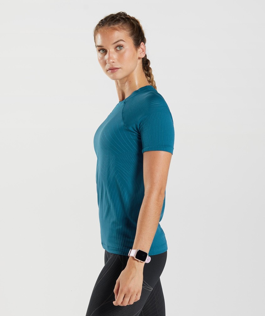 Dark Grey Blue Women's Gymshark Apex Seamless Top T-Shirts | USA-80347