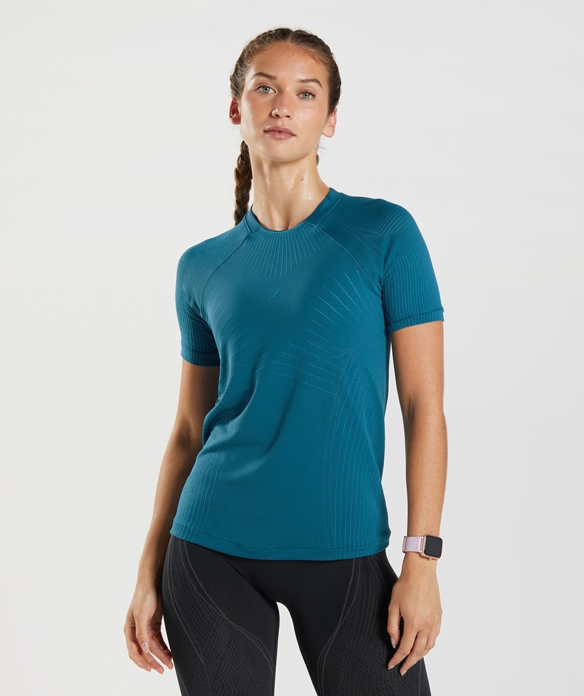 Dark Grey Blue Women\'s Gymshark Apex Seamless Top T-Shirts | USA-80347