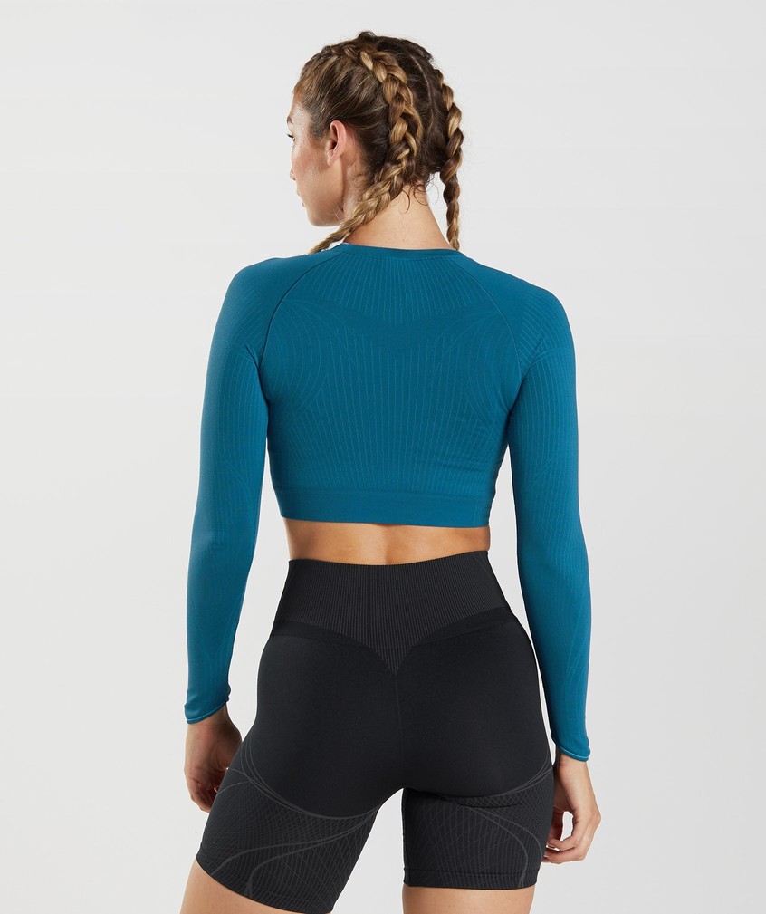 Dark Grey Blue Women's Gymshark Apex Seamless Crop Top T-Shirts | USA-82603