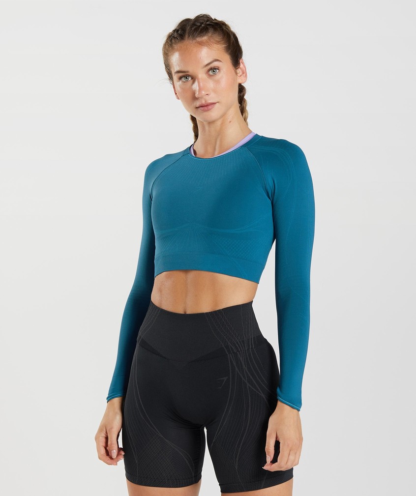 Dark Grey Blue Women\'s Gymshark Apex Seamless Crop Top T-Shirts | USA-82603