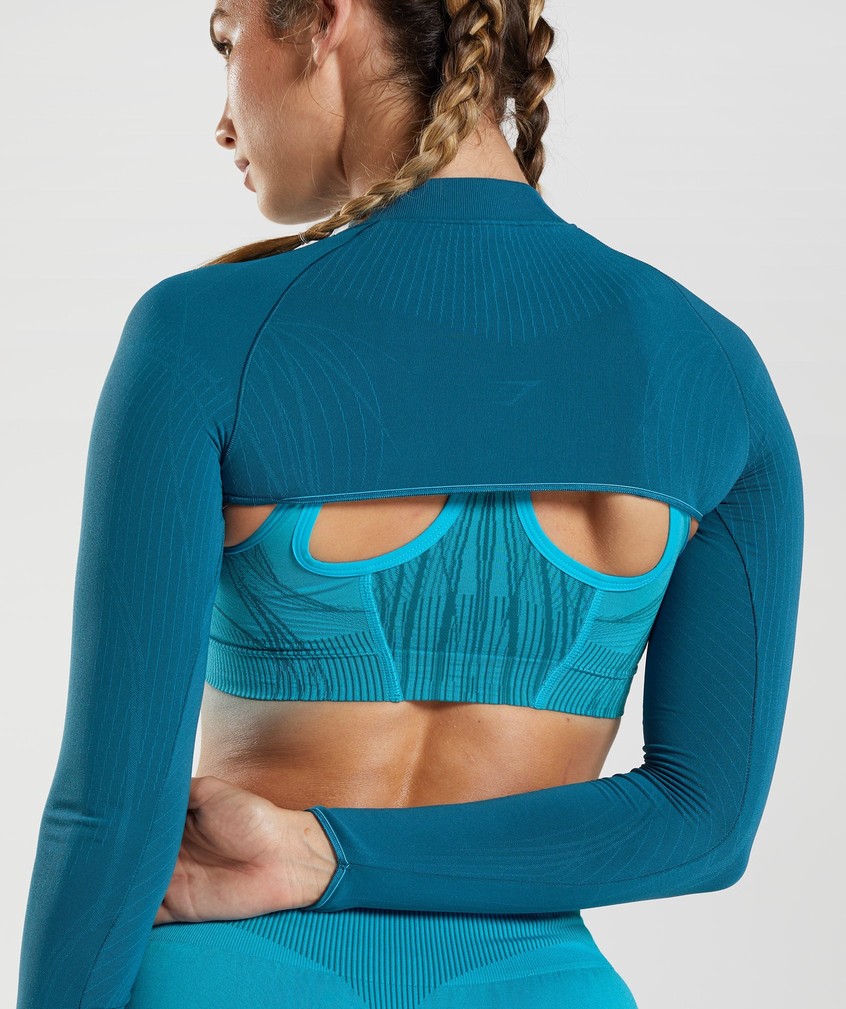 Dark Grey Blue Women's Gymshark Apex Seamless Shrug T-Shirts | USA-87452