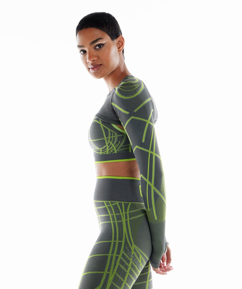 Green / Light Grey Women's Gymshark Wtflex Linear Seamless Long Sleeve Shrug T-Shirts | USA-38426