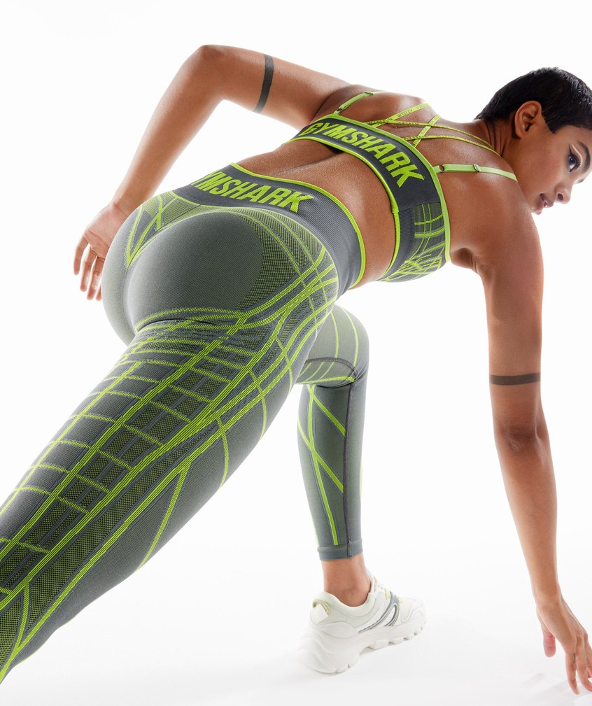 Green / Light Grey Women's Gymshark Wtflex Linear Seamless Leggings | USA-81467