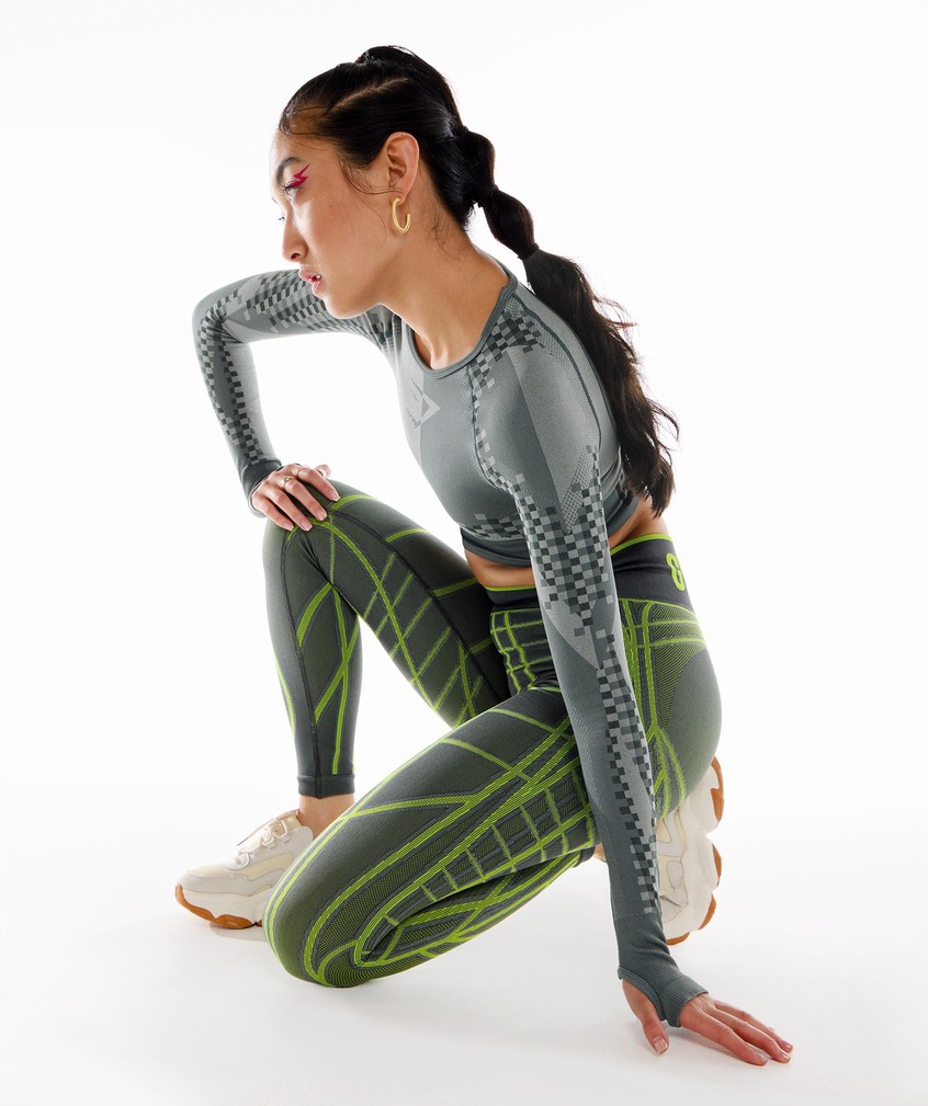 Green / Light Grey Women's Gymshark Wtflex Linear Seamless Leggings | USA-81467