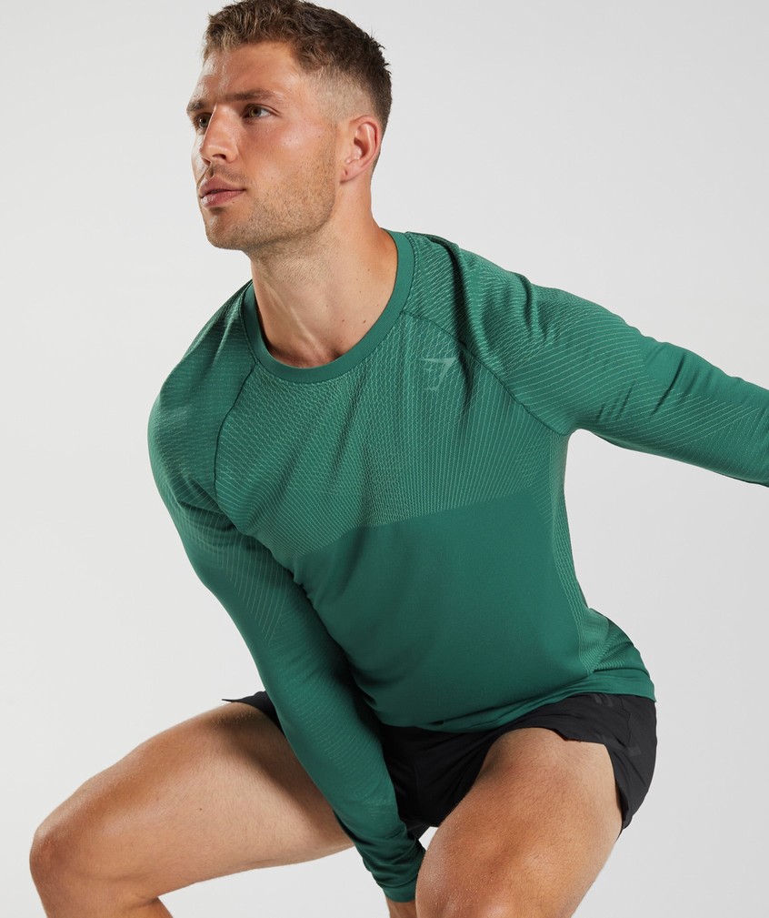 Green Men's Gymshark Apex Seamless Long Sleeve T-Shirts | USA-92607