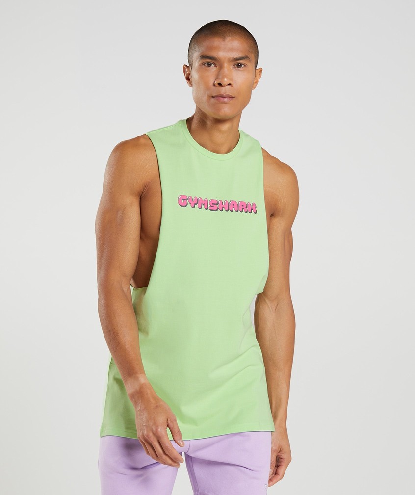 Green Men\'s Gymshark Bubble Print Drop Arm Tank | USA-08459