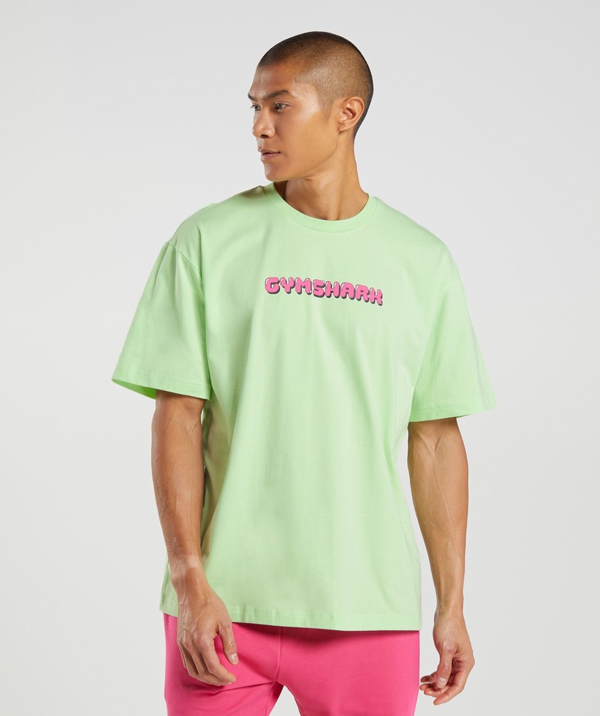 Green Men\'s Gymshark Bubble Print Oversized T-Shirts | USA-10732