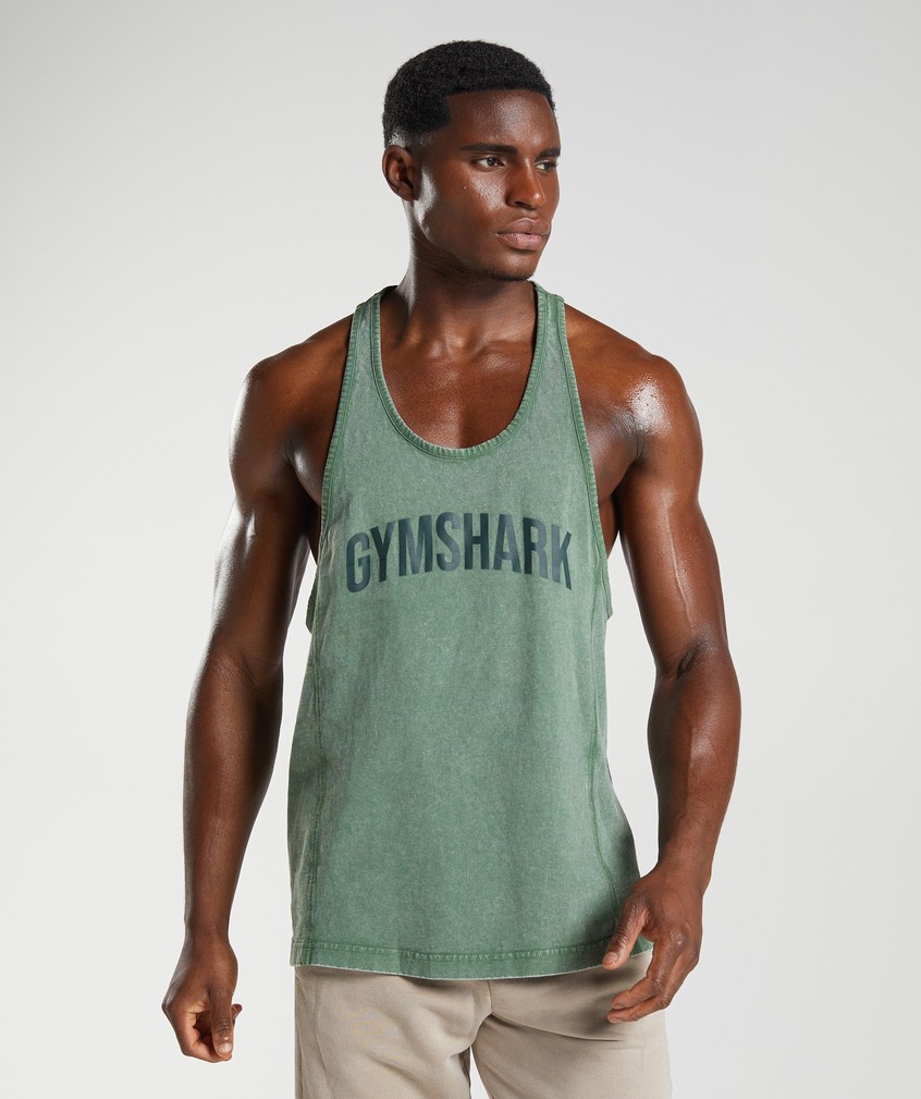 Green Men\'s Gymshark Power Washed Stringer | USA-59124