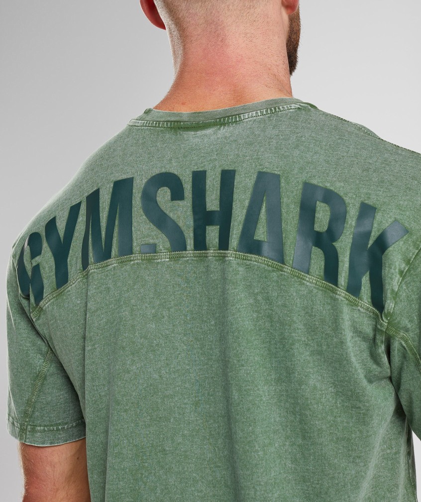 Green Men's Gymshark Power Washed T-Shirts | USA-79063