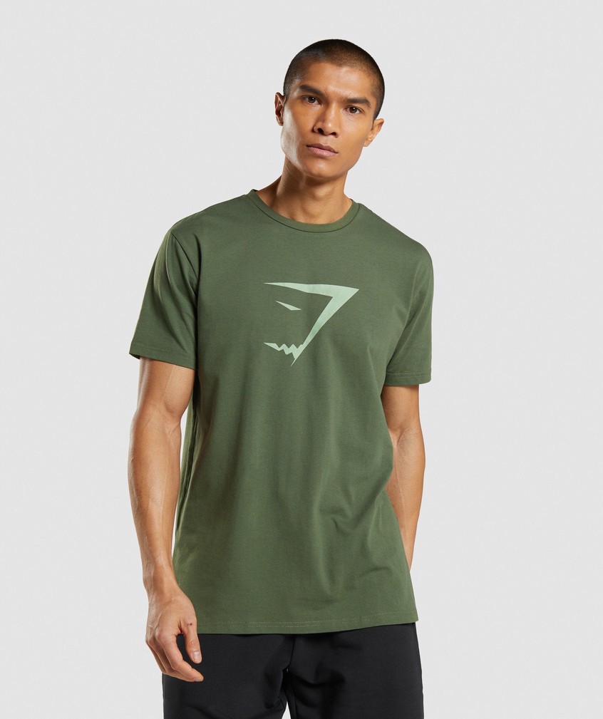 Green Men\'s Gymshark Sharkhead Infill T-Shirts | USA-92051