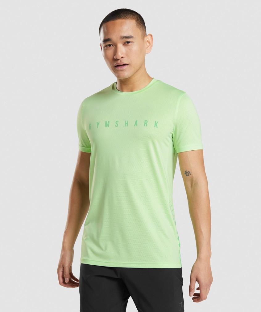 Green Men\'s Gymshark Sport Stripe T-Shirts | USA-93627