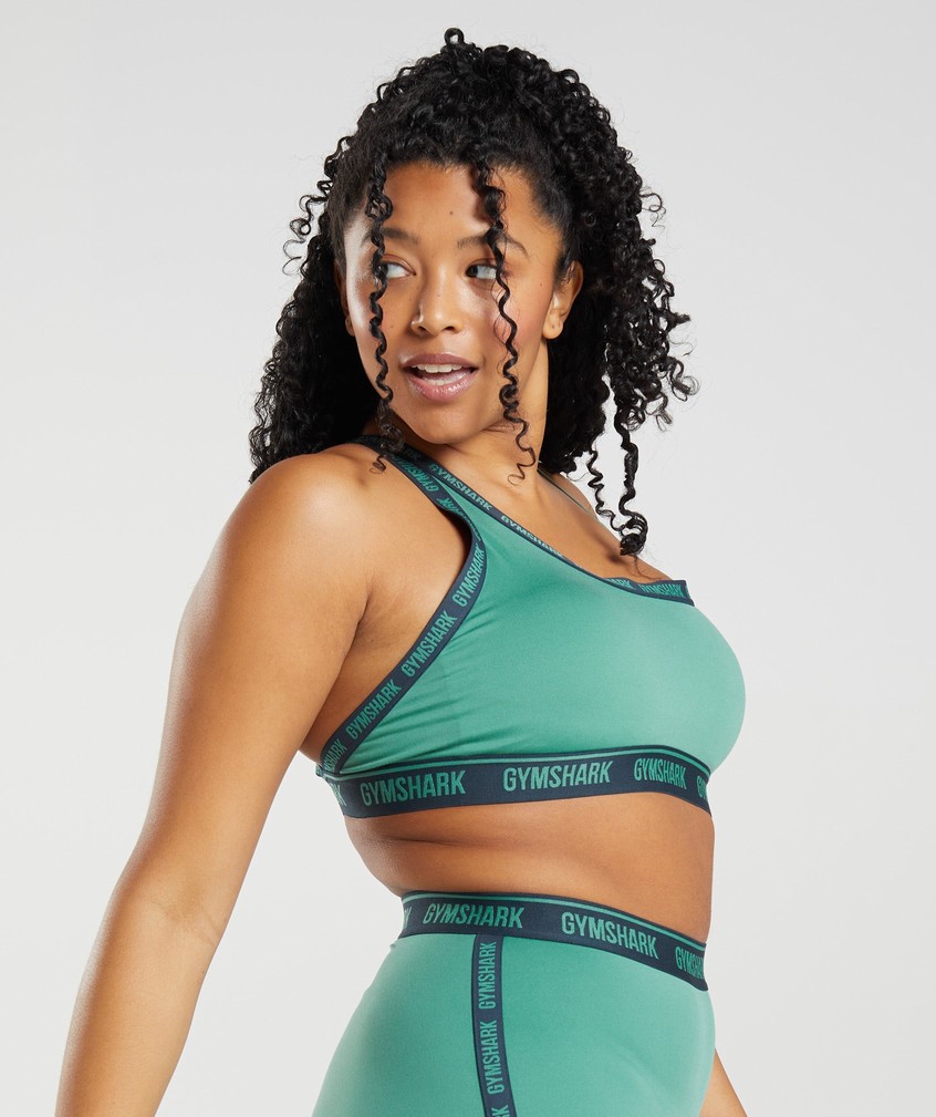 Green / Navy Women's Gymshark Strike Sports Bra | USA-87146