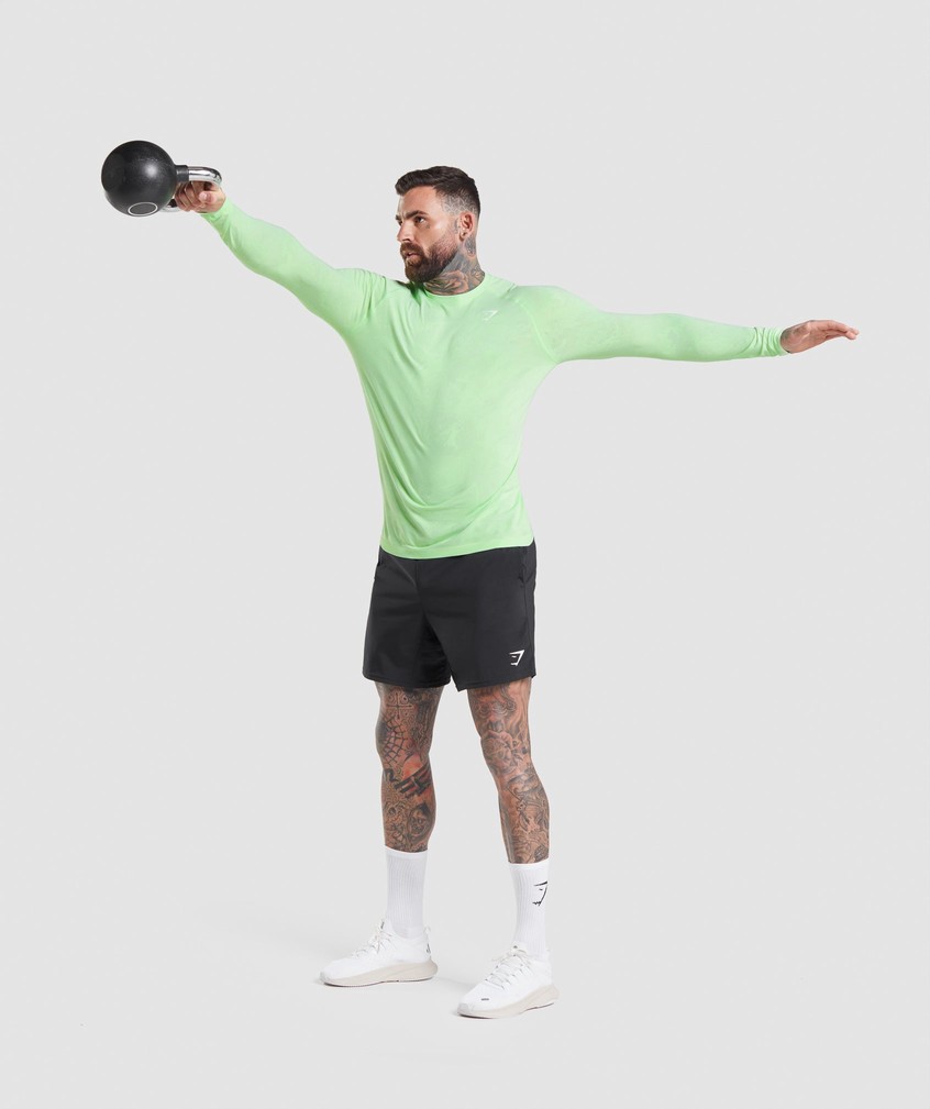 Green / White Men's Gymshark Geo Seamless Long Sleeve T-Shirts | USA-46012