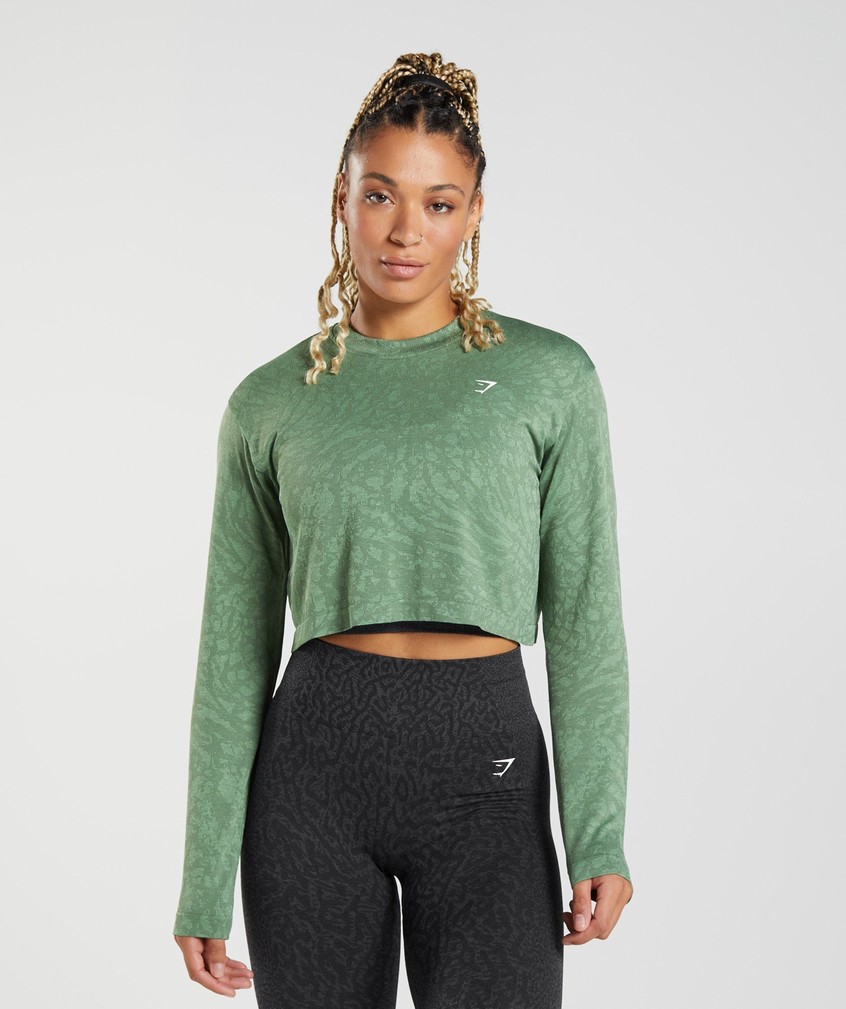 Green Women\'s Gymshark Adapt Animal Seamless Long Sleeve Top T-Shirts | USA-67354