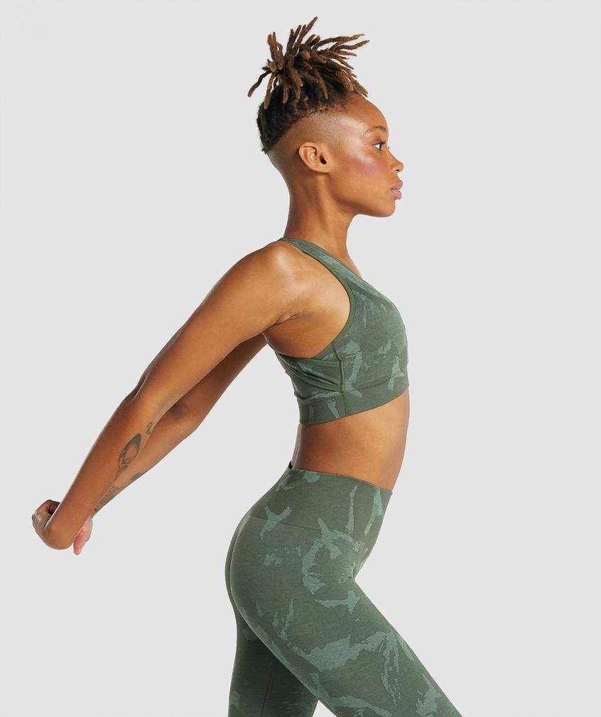 Green Women's Gymshark Adapt Camo Seamless Sports Bra | USA-06943