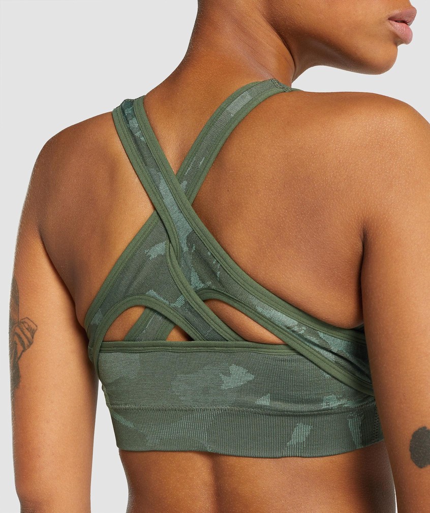 Green Women's Gymshark Adapt Camo Seamless Sports Bra | USA-06943