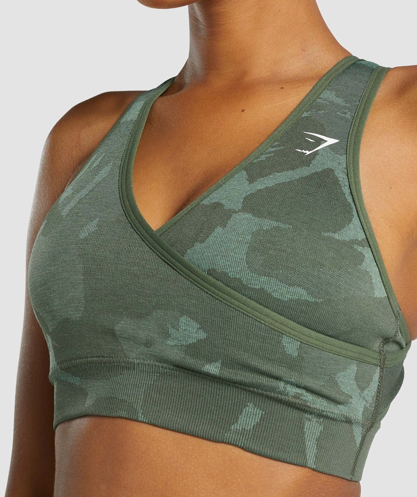 Green Women's Gymshark Adapt Camo Seamless Sports Bra | USA-06943