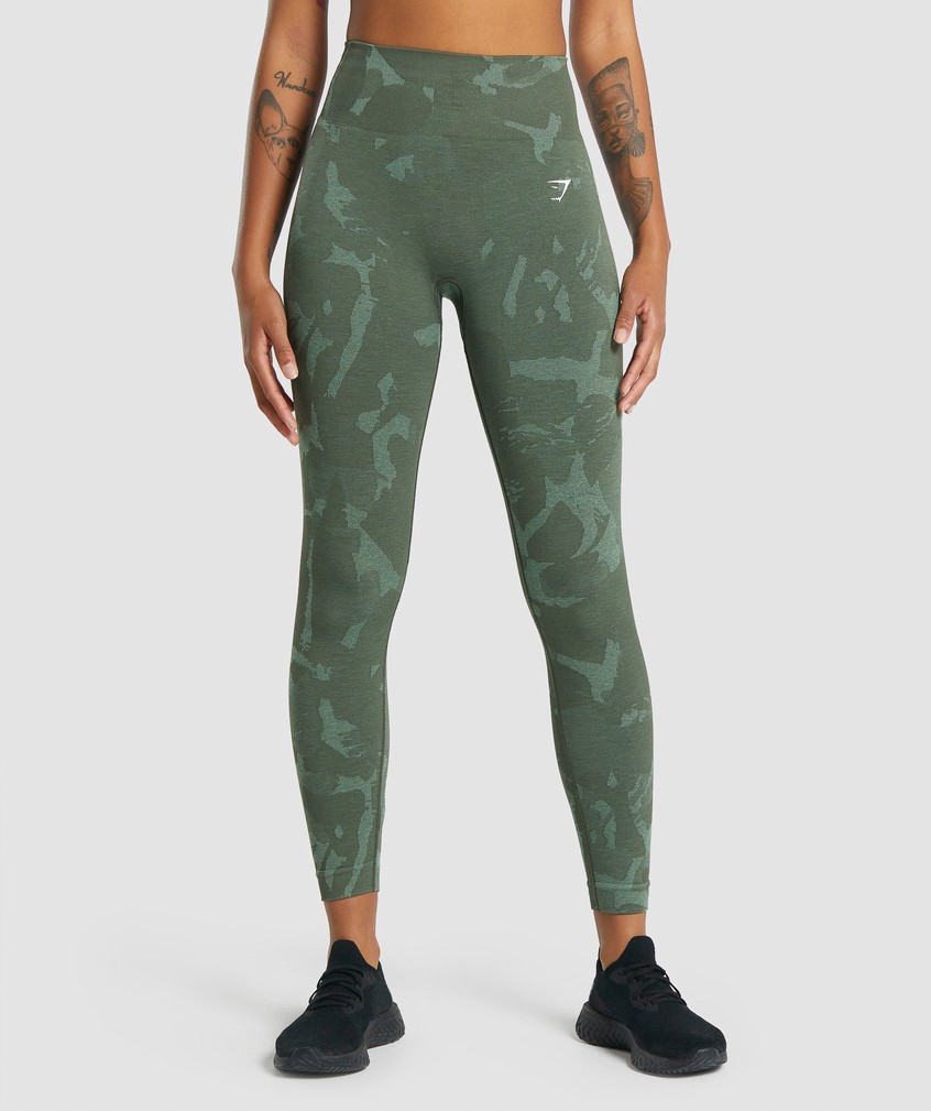 Green Women\'s Gymshark Adapt Camo Seamless Leggings | USA-60713