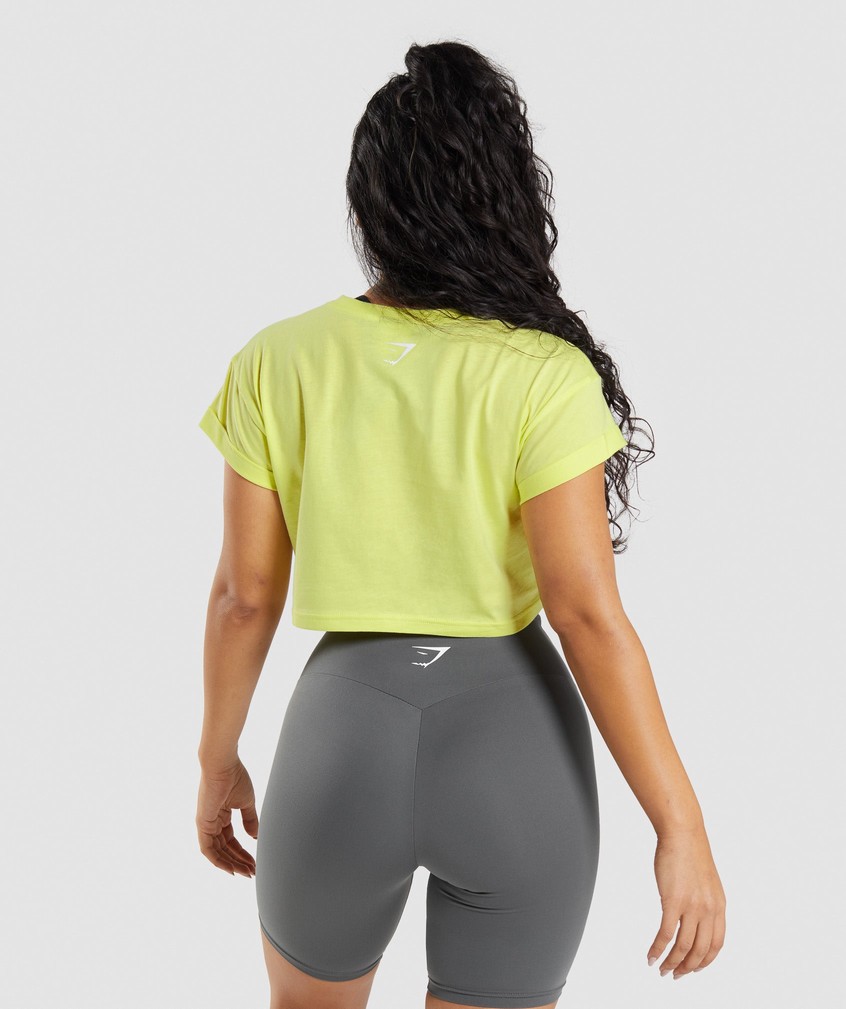 Green Women's Gymshark Fraction Crop Top T-Shirts | USA-19056