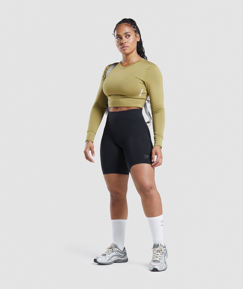 Green Women's Gymshark Pause Open Back Long Sleeve Crop Top T-Shirts | USA-96085